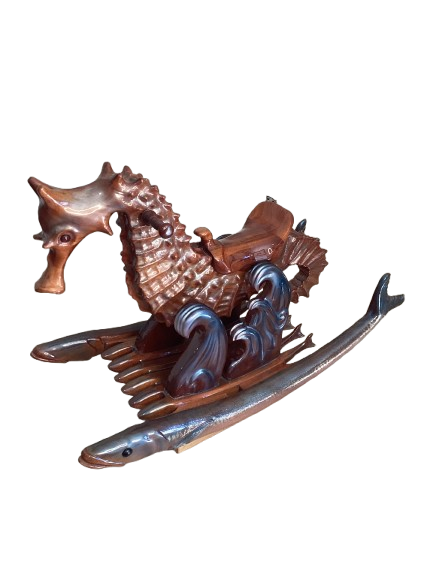 Handmade wooden rocking seahorse - coastal decor for nursery or beach house