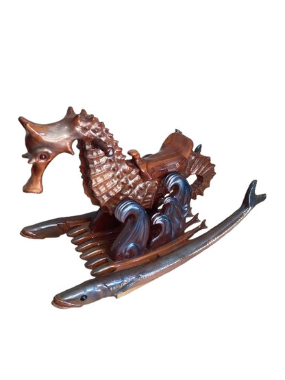 Handmade wooden rocking seahorse - coastal decor for nursery or beach house