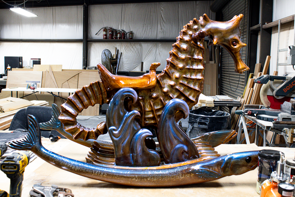 Heirloom quality rocking seahorse - modern take on traditional rocking horse