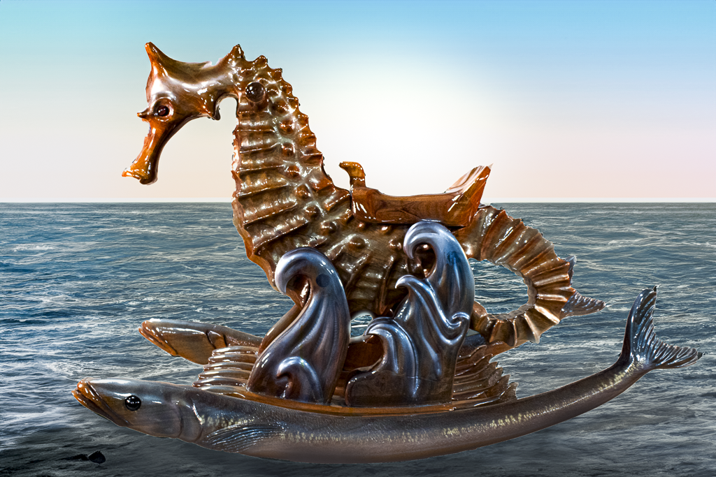 Heirloom quality rocking seahorse - modern take on traditional rocking horse