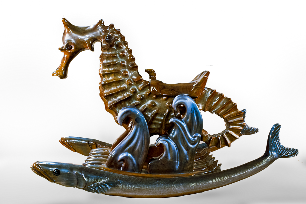 Handmade wooden rocking seahorse - coastal decor for nursery or beach house