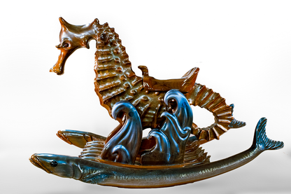 Handmade wooden rocking seahorse - coastal decor for nursery or beach house