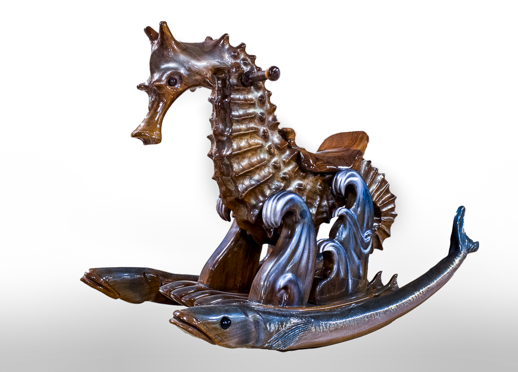 Handmade wooden rocking seahorse - coastal decor for nursery or beach house